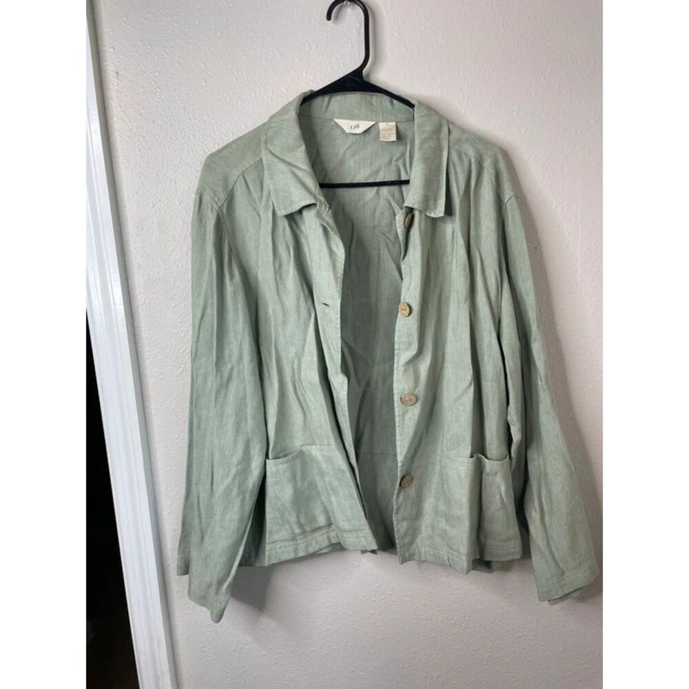 J. Jill Sage Green Linen Blend Button Front Chore Jacket Size Medium Coastal